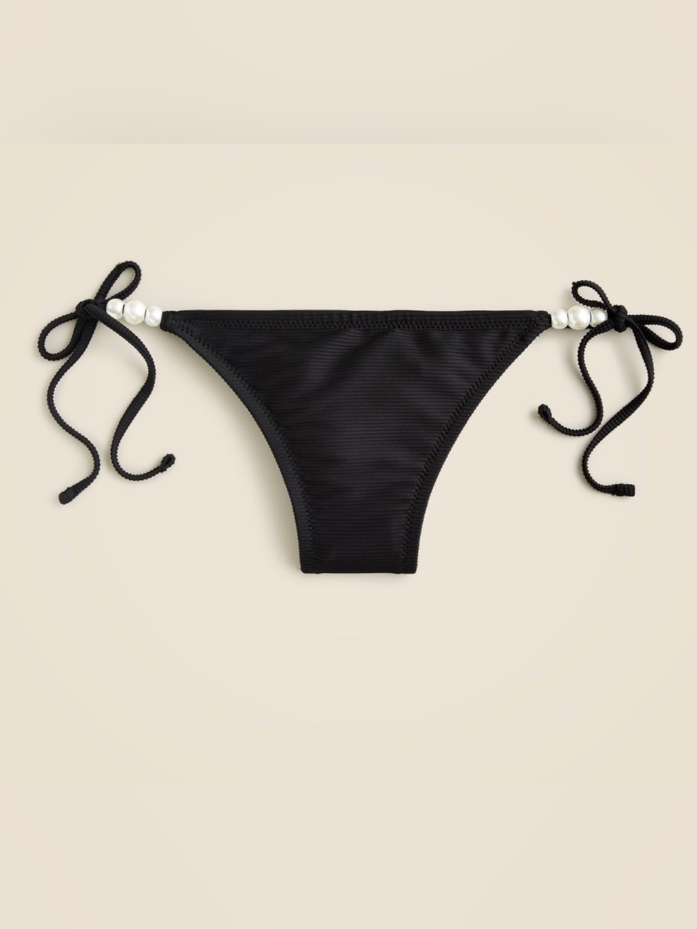 J. Crew Black String Bikini Bottom with Pearl Accents - size Small NWT
